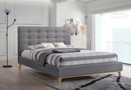 Schlafzimmer-Set, Bett, Nachttisch, Spiegel und Kommode, in grau mit