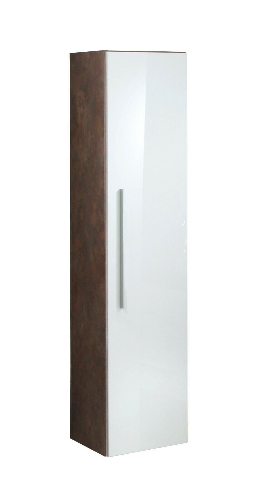 Badmöbel Badezimmerschrank Farbe:Metallic-braun Front weiß Hochglanz