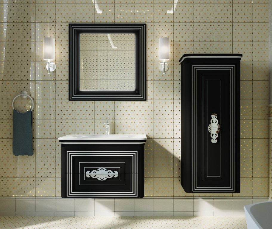 Badmöbel Set Badezimmermöbel Antik Schwarz Silber LED Beleuchtung