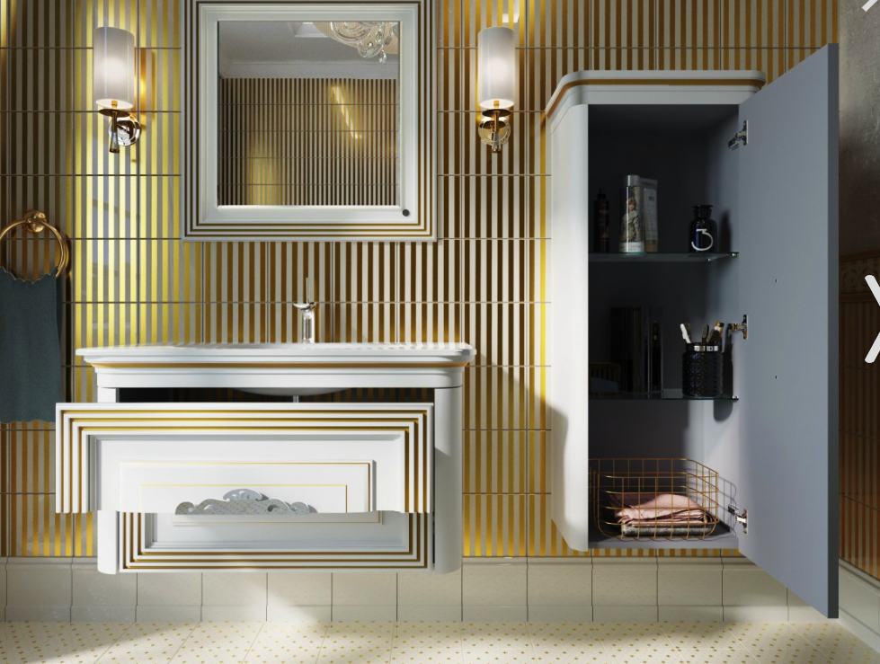 Badmöbel Set Badezimmermöbel Antik Schwarz Silber LED Beleuchtung